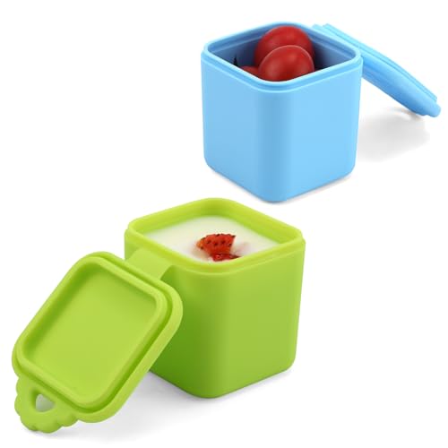 LUTER 2 Stück Dip Behälter für OmieBox Lunchbox, 113g Auslaufsicher Salatdressing Behälter Dip-Sauce-Becher Klein Silikon-Gewürzbehälter mit Deckel für Schule Picknick Reisen (Blau, Grün) von LUTER