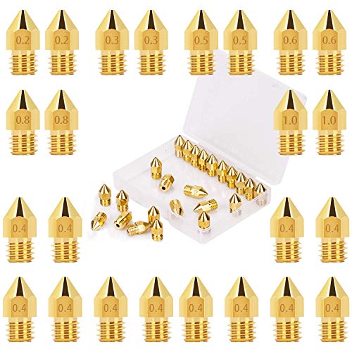 LUTER 24PCS 3D Drucker Düse MK8 Extruder Nozzle 0.2 mm, 0.3 mm, 0.4 mm, 0.5 mm, 0.6 mm, 0.8 mm, 1 mm mit Aufbewahrungsbox für Makerbot Creality CR-10 Ender 3 5 von LUTER