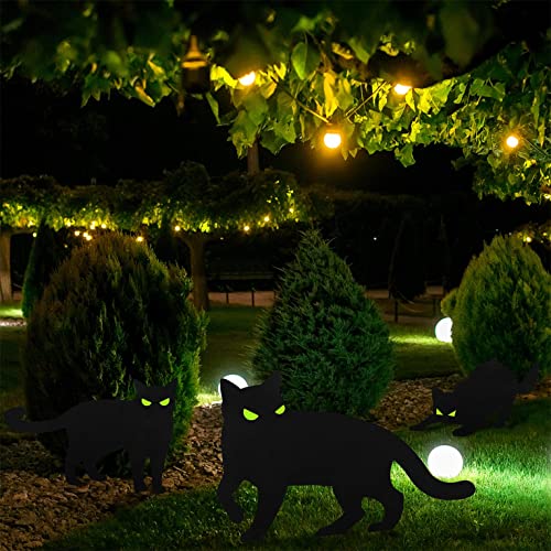 LUTER 3 Stück Schwarze Katze Deko Halloween, Halloween Dekorationspfähle Gruselige Schwarze Katzen Silhouette für Garten Hof Außenbereich Halloween Dekoration von LUTER