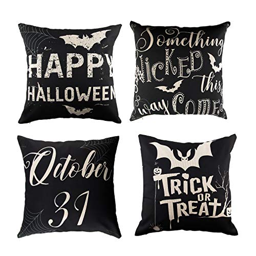 LUTER 4 Stück Halloween Kissenbezug Happy Halloween Trick OR Treat Leinen Kissen Kissenbezug Sofa Couch Bettdekoration (45x45cm) von LUTER