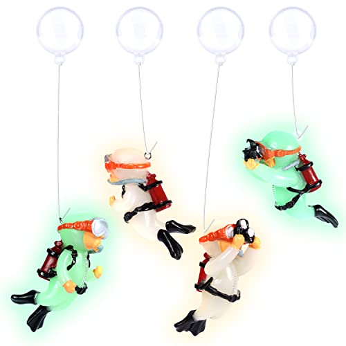 LUTER 4 Stück Leuchtend Taucher Aquarium Dekorationen, Schwimmendes Fish Tank Ornaments im Dunkeln Leuchtend Süßer Kleiner Taucher Figur Aquarium Dekoration (2 Grün, 2 Weiß) von LUTER