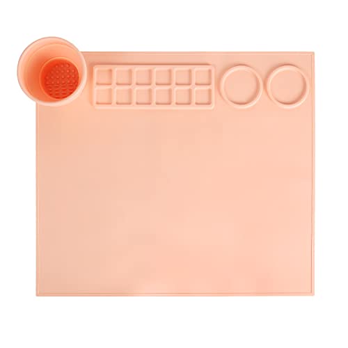 LUTER Bastelmatte Silikon, 42x37cm Antihaftbeschichtet Bastelmatte Kinder mit Zusammenklappbarem PINSelreiniger Silikon Bastel Matte für DIY-Kreationen (Orange Rosa) von LUTER