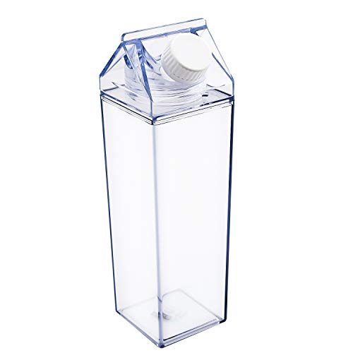 LUTER Milchkarton Wasserflasche, klare Quadratische Milchflasche Auslaufsichere Plastikwassersaftflasche für Outdoor-Sportreisen Camping Klettern (500 ml) von LUTER