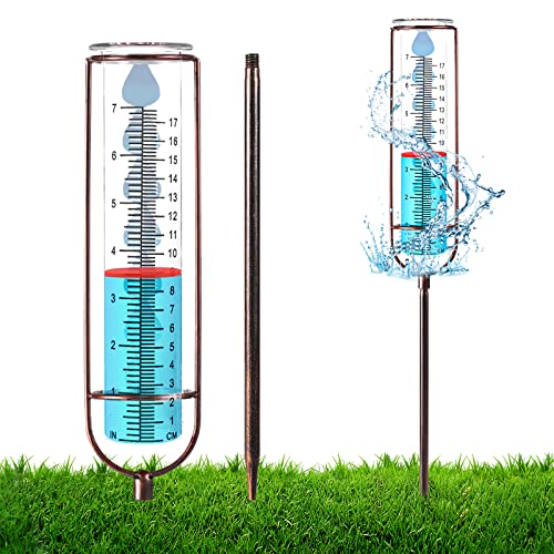 LUTER Regenmesser Glas 21 cm hoch, Regenmesser Litermesser mit Erdspieß, Niederschlagsmesser für Haus & Garten (Bronze) von LUTER