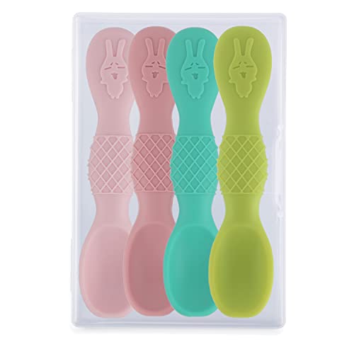 Silikon Babylöffel zur Selbstfütterung ab 6 Monaten, BPA-freier Baby Löffel zur Selbstfütterung Trainingslöffel Baby für 6-12 Monate Babys (4 Packungen, 4 Farben) von LUTER