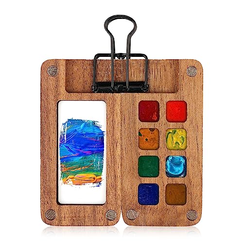 Tragbare Palette, 8 Raster Tragbare Palette Aquarelltasche Holz- Mini Reise Farbtablett-Box für Aquarell Gouache, mit Clip (Pigment Nicht im Lieferumfang enthalten) von LUTER
