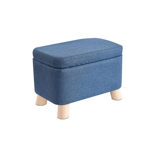 LUTFI Fußbank Hocker, Aufbewahrungshocker, Baumwollleinen, Aufbewahrungshocker, Ottomane, Fußstütze mit Holzbeinen for Wohnzimmer, Schlafzimmer, Kreativer Hocker Schlafzimmer(Blue) von LUTFI