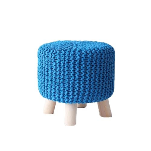 LUTFI Fußbank Holz-Fußhocker, Ottomane, runder Kleiner Hocker, niedriger Hocker for den Eingangsbereich, Schuhwechselhocker for Zuhause, Wohnzimmer, kreativer Hocker Schlafzimmer(Blue) von LUTFI