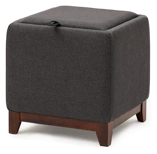 LUTFI Fußbank Quadratische Holzstütze, gepolsterter Fußhocker, Ottomane, Hocker, Stuhl, Sofa, Hocker, Stoff, Abnehmbarer Leinenbezug, Aufbewahrung (dunkelgrau) Schlafzimmer von LUTFI