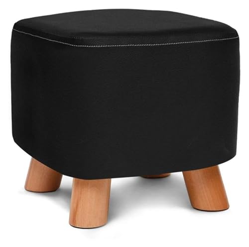 LUTFI Fußbank Quadratische Holzstütze, gepolsterter Fußhocker, Ottomane, Sitzhocker, Hocker, Stoff, Abnehmbarer Lederbezug (braun) Schlafzimmer(Noir) von LUTFI