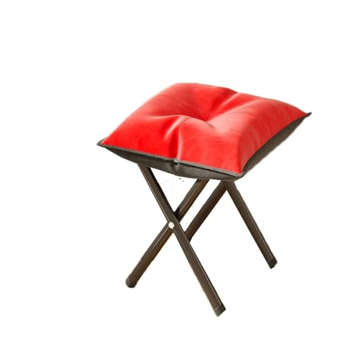 LUTFI Fußbank Tragbarer Faltbarer Fußhocker for den Eingangsbereich, Schuhwechselhocker, Kleiner Faltbarer niedriger Hocker for Schlafzimmer, Zuhause, kreativer Hocker Schlafzimmer(Leather Red) von LUTFI