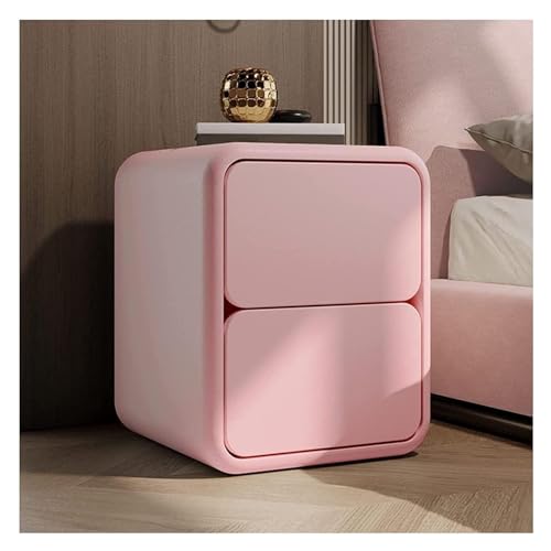 LUTFI Nachttische Einfacher Nachttisch aus massivem Holz mit 2 Schubladen, runder Eck-Aufbewahrungsnachtschrank for Zuhause, Schlafzimmer, Nachtkommode(Pink,50x40x47cm) von LUTFI