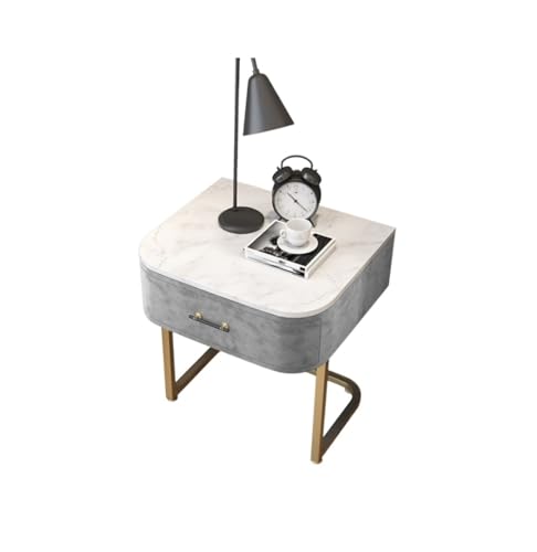 LUTFI Nachttische Moderner Nachttisch, einzelne Schublade, hoher Beistelltisch mit Metallbeinen, Marmor-Arbeitsplatte, Wohnzimmer(Grey) von LUTFI