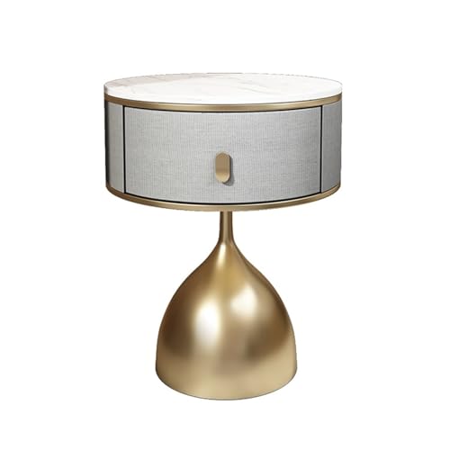 LUTFI Nachttische Moderner Nachttisch mit Schublade, runder Beistelltisch for kleine Räume, Wohnzimmer, Schlafzimmer(Light Grey) von LUTFI