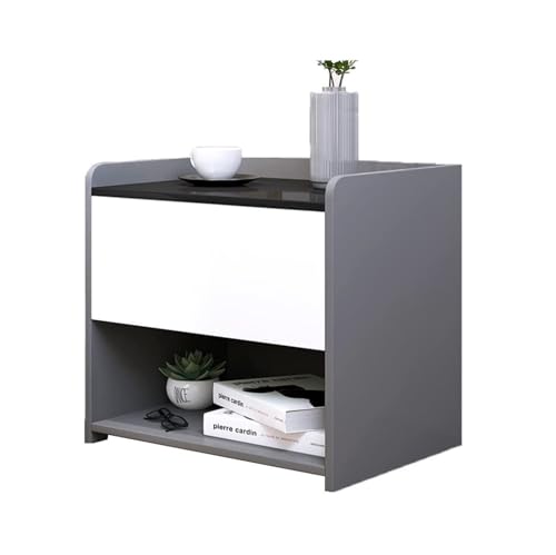 LUTFI Nachttische Moderner Nachttisch mit Schubladen, Schlafzimmer-Nachttisch, Stauraum, grau, schmaler Seitenschrank, Kleiner Stand-Organizer(Gray+Warm White) von LUTFI