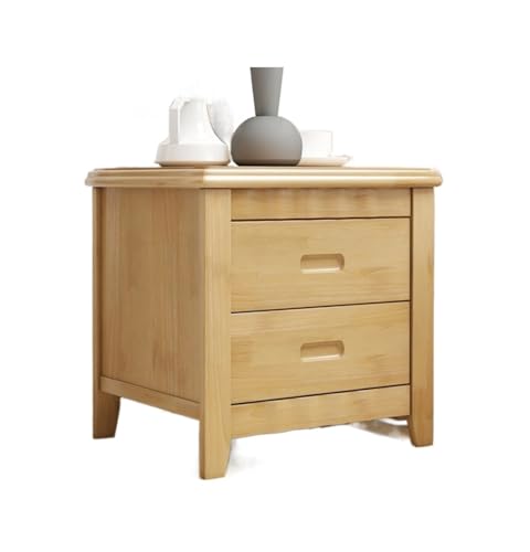 LUTFI Nachttische Nachttisch aus Holz mit 2 Schubladen und Beinen aus massivem Gummiholz, Stauraum seitlich im Wohnzimmer(Beech Color) von LUTFI