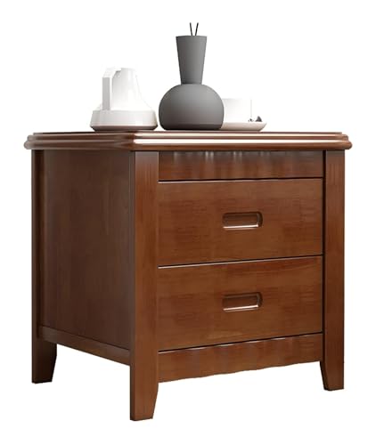 LUTFI Nachttische Nachttisch aus Holz mit 2 Schubladen und Beinen aus massivem Gummiholz, Stauraum seitlich im Wohnzimmer(Walnut Color) von LUTFI