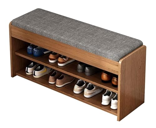 LUTFI Schuhregale 2-stufiger Schuhregal-Organizer, hölzerne Schuhaufbewahrungsschrankbank mit gepolsterter Kissenschuhbank for das Schuhregal im Eingangsbereich Wohnzimmer(80 * 24 * 43cm) von LUTFI