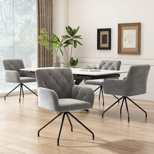 2er Set Esszimmerstühle mit Rautenmuster,Gepolsterter Sessel mit 4 Metallbeinen,Moderner Lounge-Stuhl,Wohnzimmerstuhl für Shlafzimmer,Arbeitzimmer und Schreibtisch,Lendenwirbelstütze (4, Hellgrau) von LUTUTU