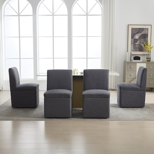 LUTUTU Gepolsterte Esszimmerstühle 2er Set Drehbare Esszimmerstühle Küchenstühle Rollen & Lagerung Bequemer Moderner Rollsessel Dunkelgrau für Wohnzimmer Armloser Stuhl aus Stoff Stuhl von LUTUTU