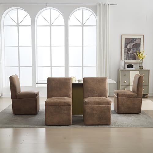 LUTUTU Gepolsterte Esszimmerstühle 2er Set Drehbare Esszimmerstühle Küchenstühle Rollen & Lagerung Bequemer Moderner Rollsessel Weiß für Wohnzimmer Armloser Stuhl aus Stoff Stuhl (Kaffee) von LUTUTU
