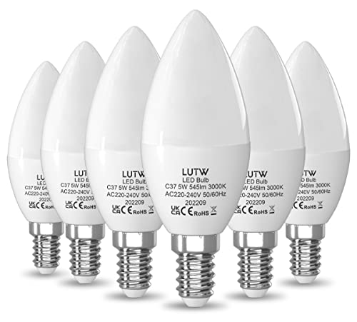 LUTW E14 LED Kerze Lampe, 5W C37 Glühbirne Kerzenform ersetzt 40W Halogen Leuchtmittel, 545LM 3000K Warmweiß LED Birne, 160° Abstrahlwinkel, Energiesparlampe, Nicht Dimmbar, 6er-Pack von LUTW