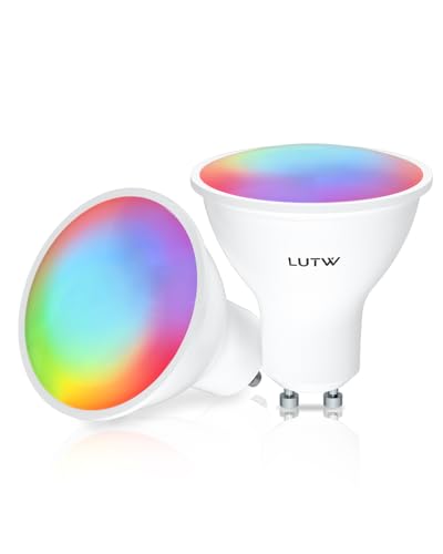 LUTW GU10 Alexa Lampe Smart RGBCW, Wlan GU10 Smart LED Lampe, Kompatibel mit Alexa, Google Home, 2.4GHz Wifi ＆ Bluetooth LED Leuchtmittel GU10, Dimmbar per App oder Sprach, 5W=40W, 2 Stück von LUTW