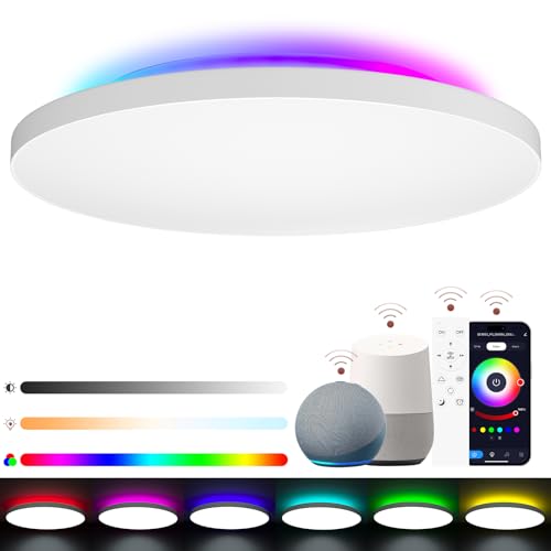 LUTW LED Deckenleuchte Dimmbar 24W 2400LM, Smart LED Deckenlampe RGB mit Fernbedienung, Farbwechsel Steuerbar via App, Kompatibel mit Alexa und Google Assistant für Wohnzimmer Schlafzimmer Ø28CM von LUTW