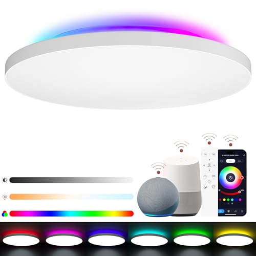 LUTW LED Deckenleuchte Dimmbar 24W 2400LM, Smart LED Deckenlampe RGB mit Fernbedienung, Farbwechsel Steuerbar via App, Kompatibel mit Alexa und Google Assistant für Wohnzimmer Schlafzimmer Ø28CM LUTW LED Deckenleuchte Dimmbar 24W 2400LM, Smart LED Deckenlampe RGB mit Fernbedienung, Farbwechsel Steuerbar via App, Kompatibel mit Alexa und Google Assistant für Wohnzimmer Schlafzimmer Ø28CM von LUTW