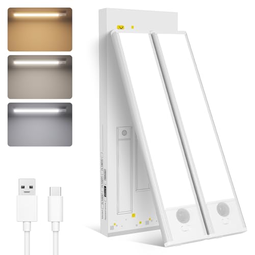 LUTW Schrankbeleuchtung LED Bewegungssensor Magnetisch, Wiederaufladbar Unterbauleuchte Küche LED Akku 20cm, 3 Farbmodi Unterschrank Beleuchtung Küche USB für Kleiderschrank, Treppe, Küchen, 2 Stück von LUTW