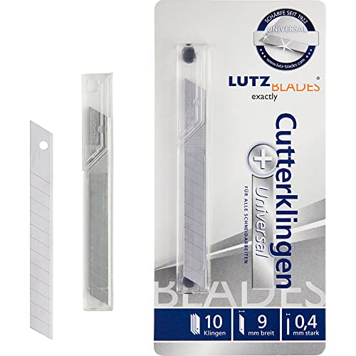 LUTZ BLADES Cuttermesser Klingen Universal, klein 9mm, 0,5mm stark, 10 Profi Ersatzklingen für kleine Cutter- und Teppichmesser, Abbrechklingen zum Basteln, für Pappe, Tapete, Teppich, Folie u. mehr von LUTZ BLADES exactly