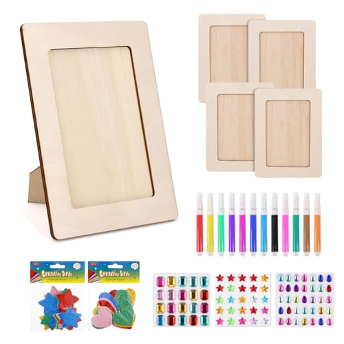 LUUFAN 4pcs Bilderrahmen, DIY hölzerne Fotorahmen Handwerk Malerei Kit, 4 x 6 Zoll unvollendete Fotorahmen mit Stand Glitter Sticker Kunstprojekte Home Dekorationen LUUFAN 4pcs Bilderrahmen, DIY hölzerne Fotorahmen Handwerk Malerei Kit, 4 x 6 Zoll unvollendete Fotorahmen mit Stand Glitter Sticker Kunstprojekte Home Dekorationen von LUUFAN
