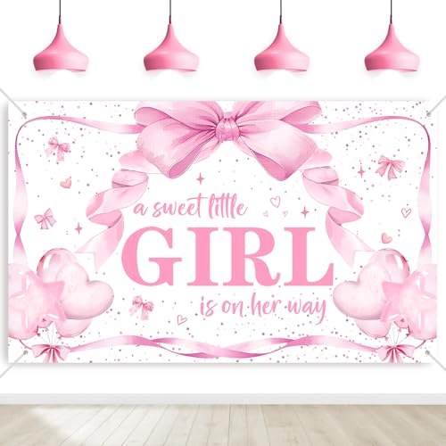 A Sweet Little Girl is on Her Way Banner Rosa Schleife Happy Birthday Hintergrund für Mädchen Rosa Schleife Babyparty Dekorationen Kokette Babyparty Wimpelkette Banner Sweet Baby Girl Geschlecht A Sweet Little Girl is on Her Way Banner Rosa Schleife Happy Birthday Hintergrund für Mädchen Rosa Schleife Babyparty Dekorationen Kokette Babyparty Wimpelkette Banner Sweet Baby Girl Geschlecht von LUUFILx