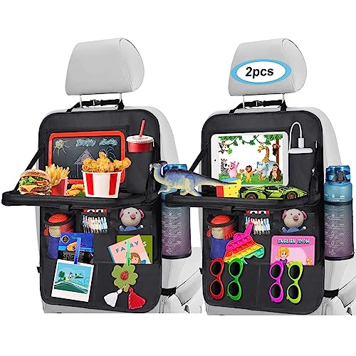 LUUGUYI Autositz Organizer Kinder, 2 Stück Rückenlehnenschutz Auto Kinder, Große Kapazität Auto Oganizer mit Klapptisch und Tablet Aufbewahrung, Wasserdichter Sitzschutz Rückenlehne von LUUGUYI