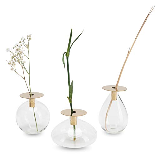 LUUK LIFESTYLE Glasvasen Kugel, Minimalistisches Design, Glasvase Klein, Rund, Oval, Deko-Vase, Moderne Vase, Vasen-Set, Vintage Stil, Skandinavisches Design, Rundglas, Gold Messing von LUUK LIFESTYLE