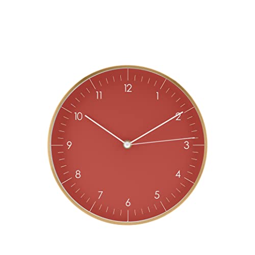 LUUK LIFESTYLE Hochwertige Wanduhr ohne Ticken in nordischem Design, skandi Deko für das Wohnzimmer, Küche, Esszimmer, Flur, 24 cm, Geschenk Idee zum Einzug, Rot von LUUK LIFESTYLE