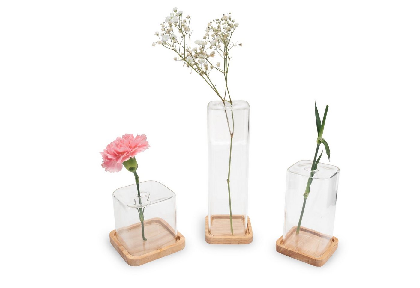 LUUK LIFESTYLE Tischvase Vasen-Sets aus Glas in modernem Design, HANDMADE (Set (2 bzw. 3 Stück), mit Holzuntersetzer bzw. Messing Aufsatz), mundgeblasene Tischvasen von LUUK LIFESTYLE