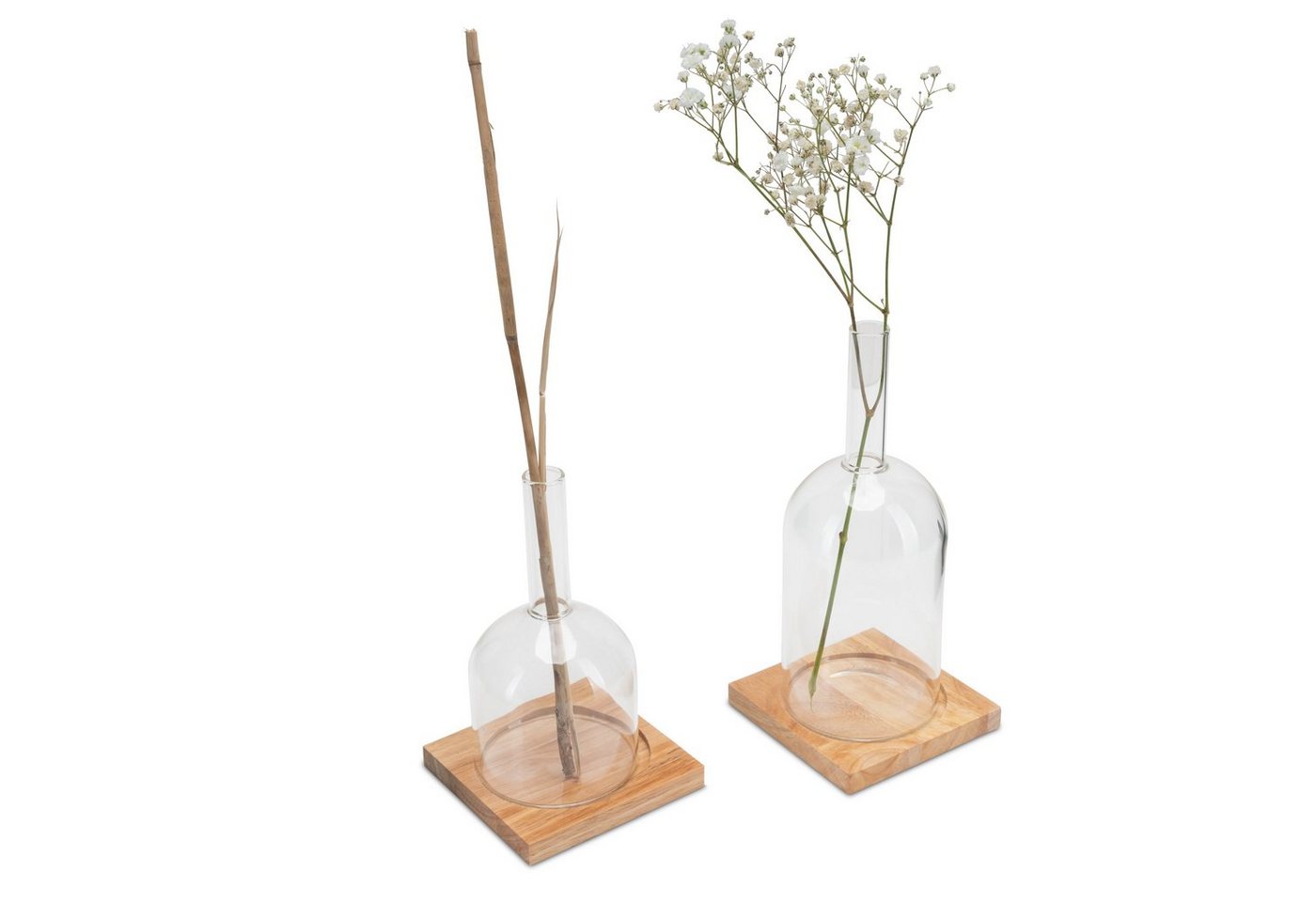 LUUK LIFESTYLE Tischvase Vasen-Sets aus Glas in modernem Design, HANDMADE (Set (2 bzw. 3 Stück), mit Holzuntersetzer bzw. Messing Aufsatz), mundgeblasene Tischvasen von LUUK LIFESTYLE