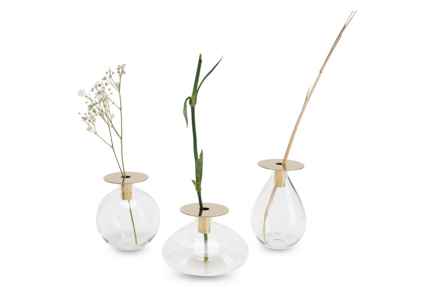 LUUK LIFESTYLE Tischvase Vasen-Sets aus Glas in modernem Design, HANDMADE (Set (2 bzw. 3 Stück), mit Holzuntersetzer bzw. Messing Aufsatz), mundgeblasene Tischvasen von LUUK LIFESTYLE