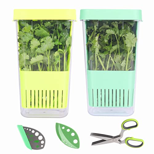 LUVCOSY Kräuter Aufbewahrung Set: 2 Herb Keeper + 1 Kräuterschere + 2 Kräuterabstreifer, aus BPA-freiem Kunststoff für Koriander, Minze und Spargel, Hält Kräuter bis zu 3 Wochen länger frisch von LUVCOSY