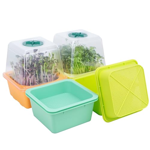Keimschalen für Sprossen, Kresse Anzuchtset mit Feuchtigkeitskuppel, 1,2 mm kleine Maschenlöcher, BPA-frei, Keimsprossen-Set für Microgreens wie Brokkoli, Alfalfa, Klee - 4er Pack | Farbenfroh von LUVCOSY