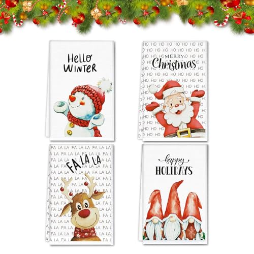 LUVDECO 4 Stücke Geschirrtücher Weihnachten Dekorationen Blau Küche Handtücher Weiß Saugfähig Festlich Geschirrtücher Mikrofaser Handtücher Weihnachten für Geschenk Backen Zuhause Dekoration (B) von LUVDECO