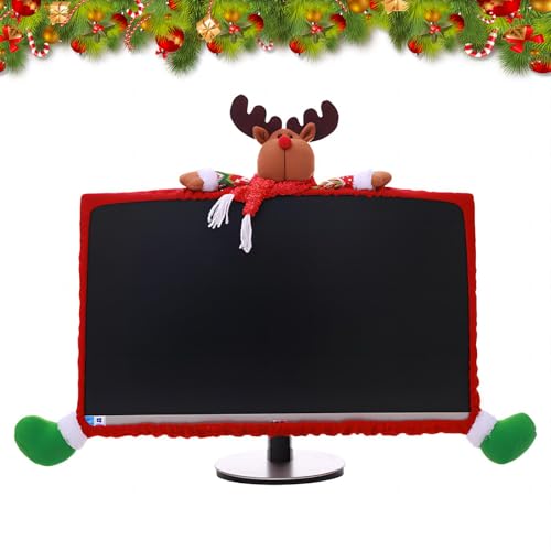 Weihnachten Computer Bildschirm Abdeckung 19-27 Zoll Elastische Weihnachten Monitor Border Abdeckung Weihnachten Computer Monitor Dekoration für Laptops TV LCD PC Monitor Display Rahmen (Elch) von LUVDECO
