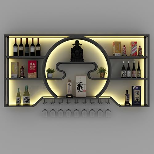 Moderne Weinregal Hangend Bar Regal Wand mit LED -Licht mit Glasregal, Weinflaschenhalter Drink Tower, GeträNkekistenhalter Rotweinregal Barregal Weinglashalter -Regal für Küchenstangen Dekoration ( C von LUVEQLSIT