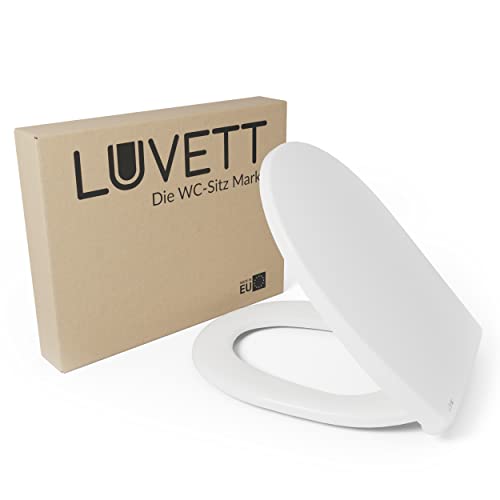 LUVETT® WC-Sitz mit Absenkautomatik C100 oval universell, Toilettendeckel mit 3 Edelstahl Montagelösungen, Klodeckel abnehmbar, Farbe:Weiß von LUVETT