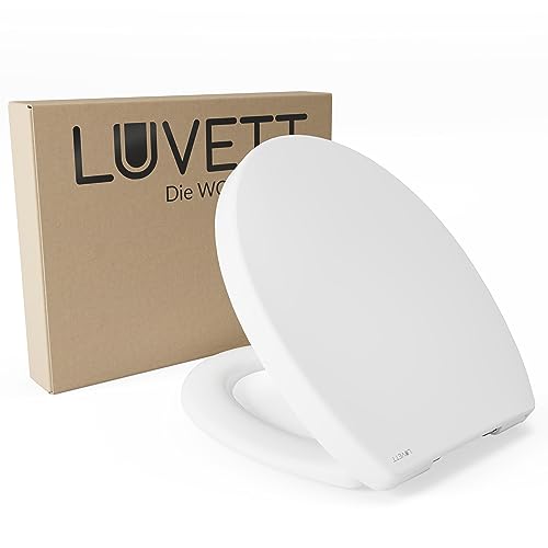 LUVETT® WC-Sitz inkl. 3 Edelstahl Montagelösungen & Absenkautomatik Softclose, Made in EU, antibakterielles Duroplast, Toilettendeckel abnehmbar, Form:Oval von LUVETT