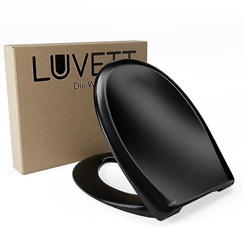 LUVETT® Toilettendeckel mit Absenkautomatik C770 oval, WC-Sitz mit 3 Befestigungsvarianten zur Wahl, Klobrille zum abnehmen aus antibakteriellem Duroplast, Farbe:Schwarz von LUVETT