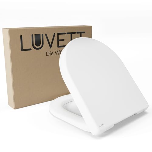 LUVETT® WC-Sitz D700 inkl. 3 Edelstahl Montagelösungen & Absenkautomatik Softclose, Made in EU, antibakterielles Duroplast, Toilettendeckel abnehmbar, Form:D-Form kompakt von LUVETT