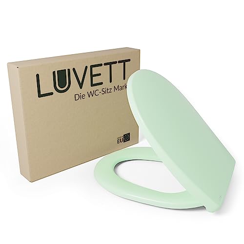 LUVETT® WC-Sitz mit Absenkautomatik C100 oval universell, Toilettendeckel mit 3 Edelstahl Montagelösungen, Klodeckel abnehmbar, Farbe:Ägäis Grün von LUVETT