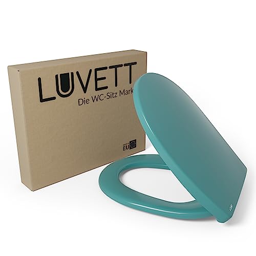 LUVETT® WC-Sitz mit Absenkautomatik C100 oval universell, Toilettendeckel mit 3 Edelstahl Montagelösungen, Klodeckel abnehmbar, Farbe:Calypso Türkis von LUVETT